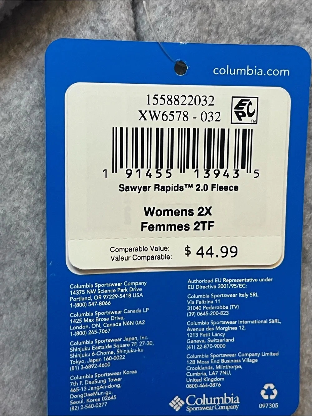 Columbia Women's 2X Sawyer Rapids Full Zip 2.0 Fleece Jacket New Zip Pockets